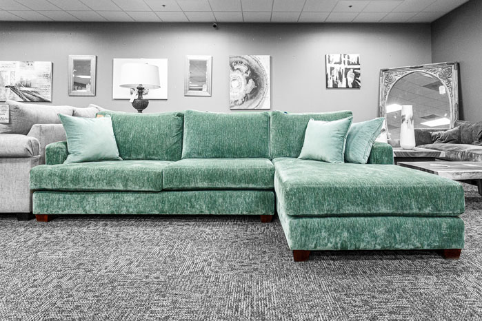 Napa Sofa/Chaise in sumptuously soft chenille fabric with a built-in chaise for a seamless, structured look. Offers both comfort and style for spacious family rooms or open floor plans.