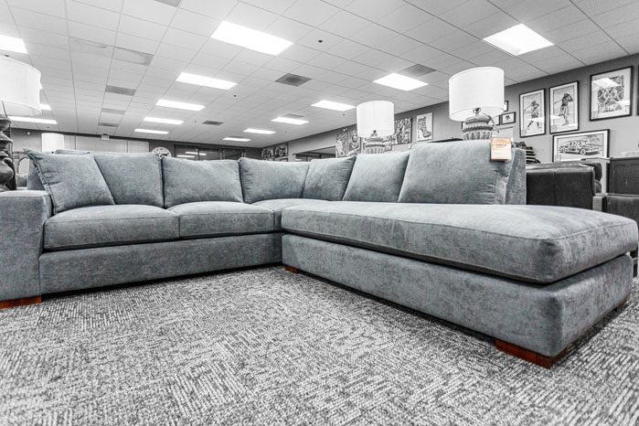 front on view of the Laguna 2-Piece Sectional, designed for comfort and functionality with structured seating and a modern aesthetic.