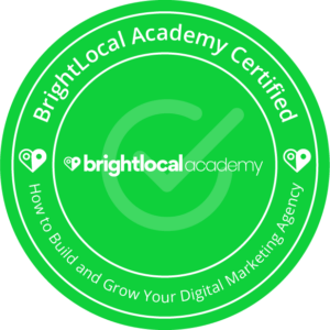 A BrightLocal course completion certification badge for building and growing a digital marketing agency