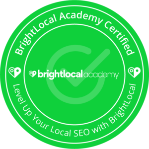 A BrightLocal course completion certification badge for local business SEO