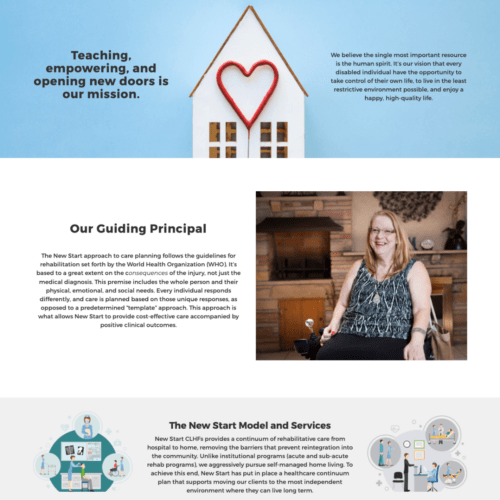 Our Guiding Principal page design for a medical facility, featuring a welcoming message, an image of a staff member, and details about the facility's mission and services, created by CornerClicks.