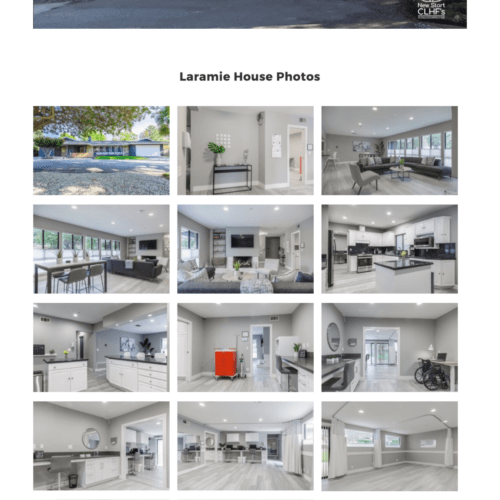 Photo gallery page design for a medical facility, showcasing various rooms and facilities available at the Laramie House, created by CornerClicks.