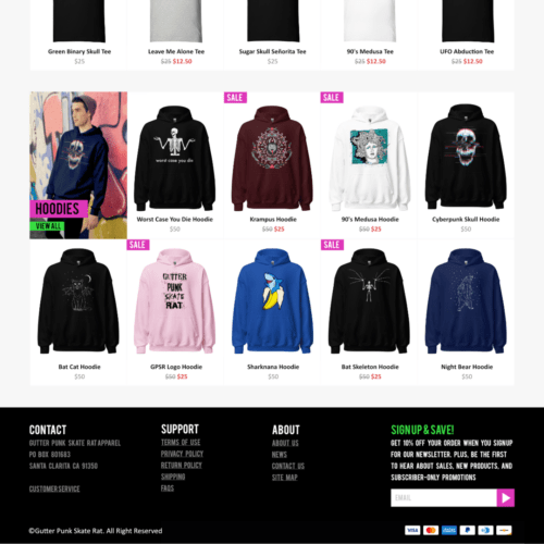 Hoodie category page design for an eCommerce website, displaying CornerClicks' expertise in creating attractive and functional eCommerce layouts with multiple product options shown.