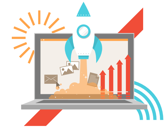 Illustration of a rocket launching with a bar chart in the background, symbolizing growth and increased performance.