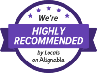 A badge from Alignable.com demonstrating that CornerClicks is highly recommended by local business owners in Santa Clarita, CA.