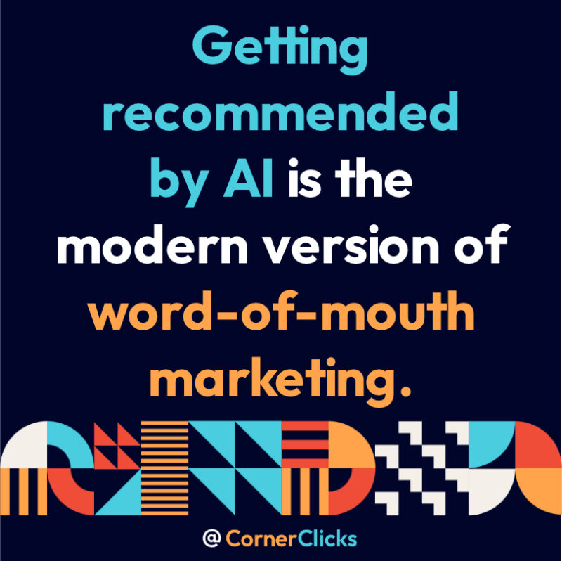 Quote image reading “Getting recommended by AI is the modern version of word-of-mouth marketing,” emphasizing the link between AI search and local reputation.