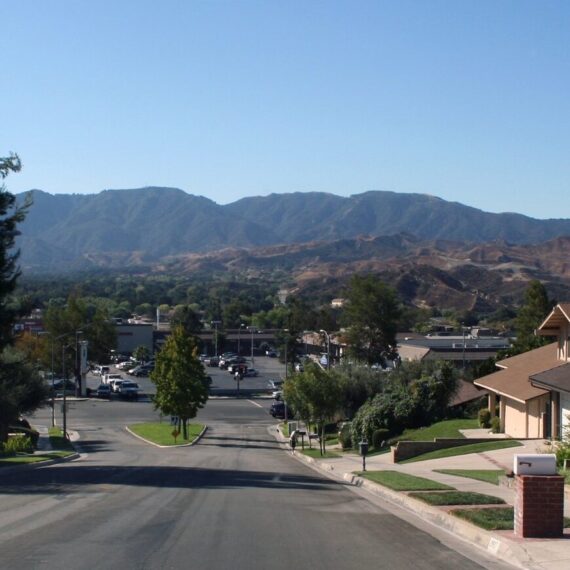 A panoramic view of a shopping center in Canyon Country, CA