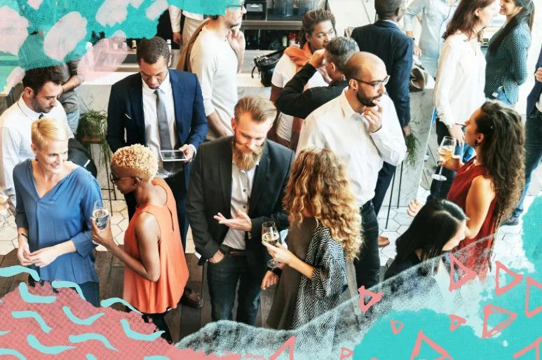A crowded networking event featuring small business owners mingling.